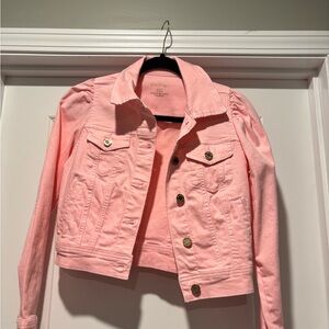 Lilly Pulitzer Laylani Denim Jacket Calla Pink Gold Buttons Size XXSmall NWT